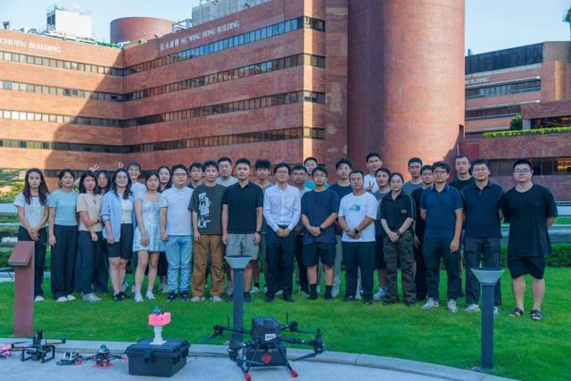 Lab members in front of the PolyU campus