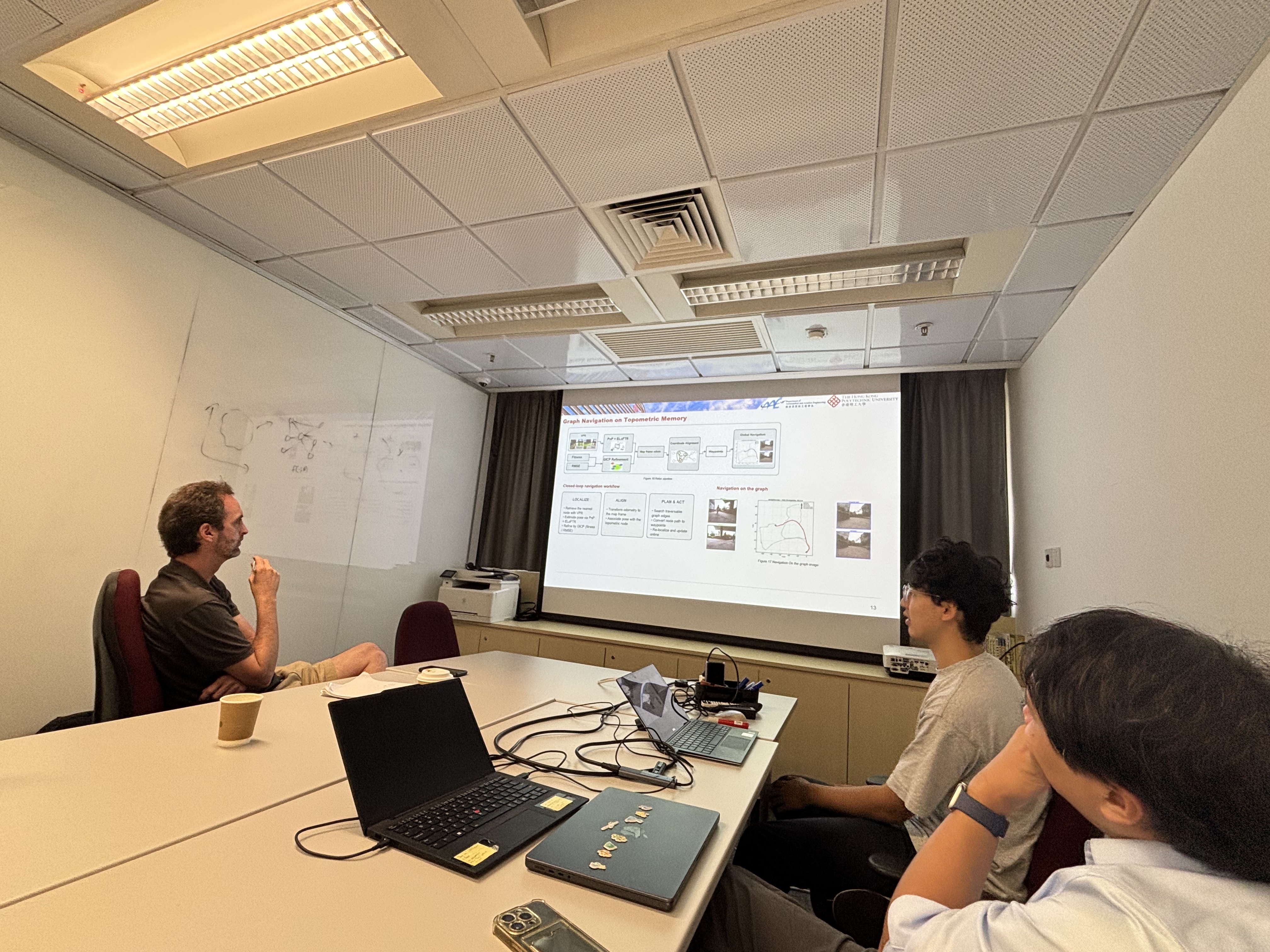 A TASLAB research discussion on graph navigation using topometric memory.