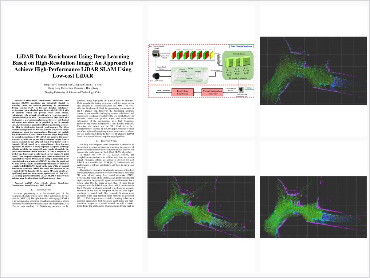 LiDAR Data Enrichment Using Deep Learning Based on High-Resolution Image: An Approach to Achieve High-Performance LiDAR SLAM Using Low-cost LiDAR