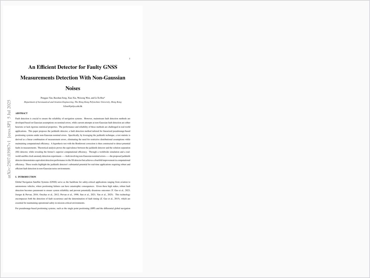 An Efficient Detector for Faulty GNSS Measurements Detection With Non-Gaussian Noises